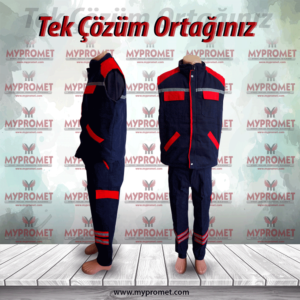 Gabardin İş elbisesi (7/7 yelek pantalon takım lacivert kırmızı)